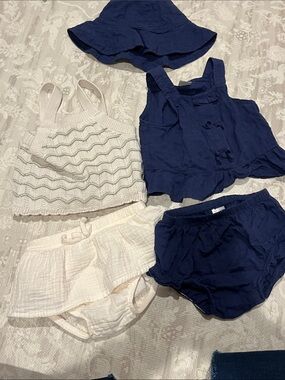 Carter's Navy and cream Baby Girls 5-Piece Summer Hat & Outfit Set